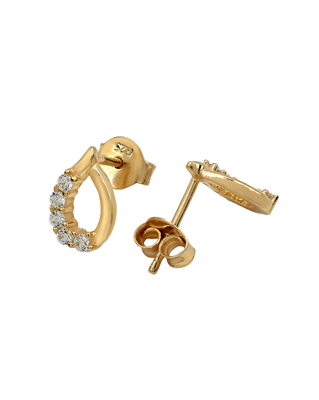 925 Sterling Silver 18kt Gold Plated CZ Teardrop Petite Stud Earring