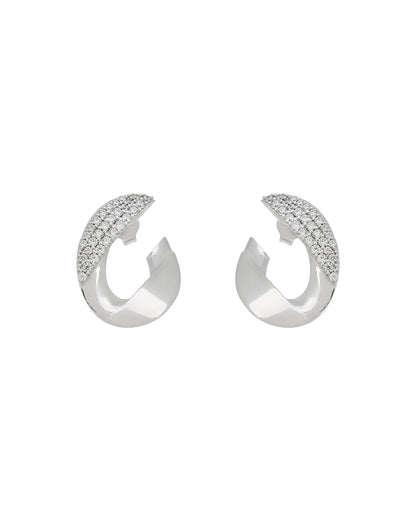 Rhodium-Plated CZ-Studded Chunky Half Hoop Earrings