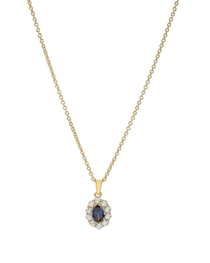 Premium 18kt Gold Plated Blue Sapphire CZ Halo Pendant with Chain