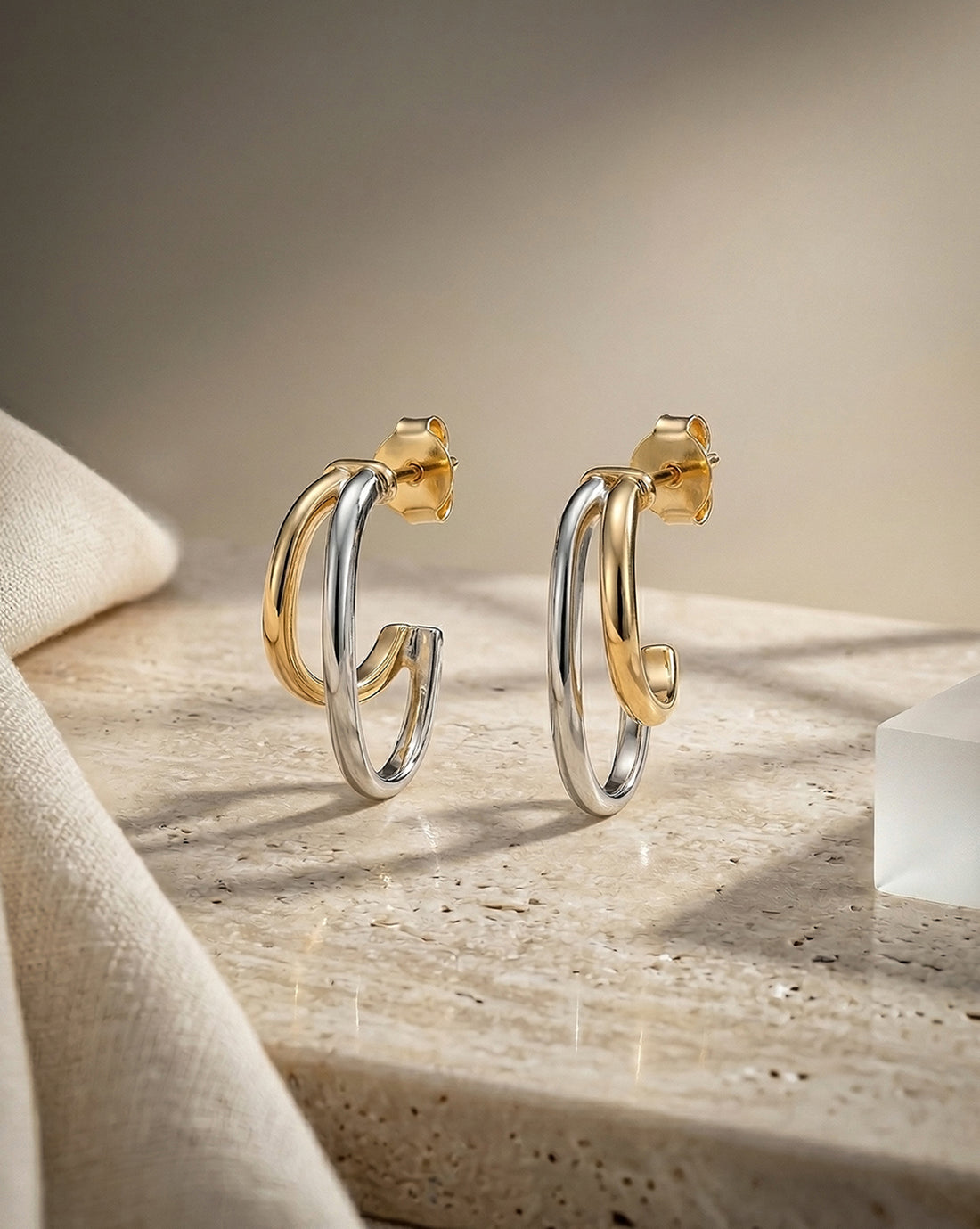 Two Toned Plated Sculpted Half Hoop Earring