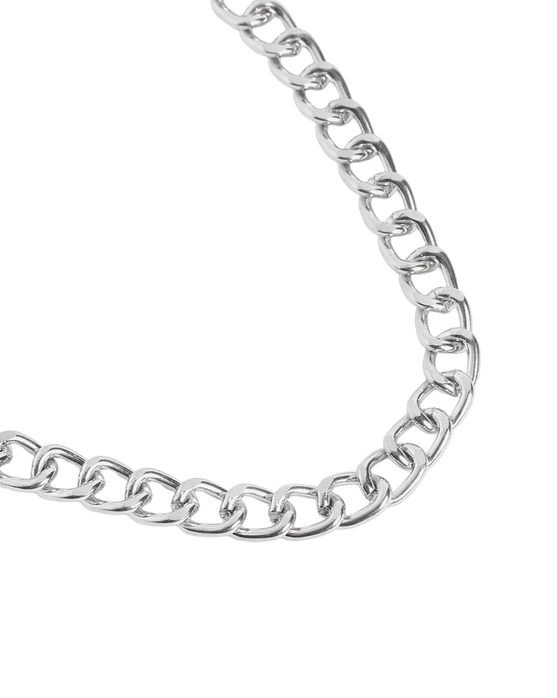 Men Silver Plated Elongated Oval Link Chain Necklace