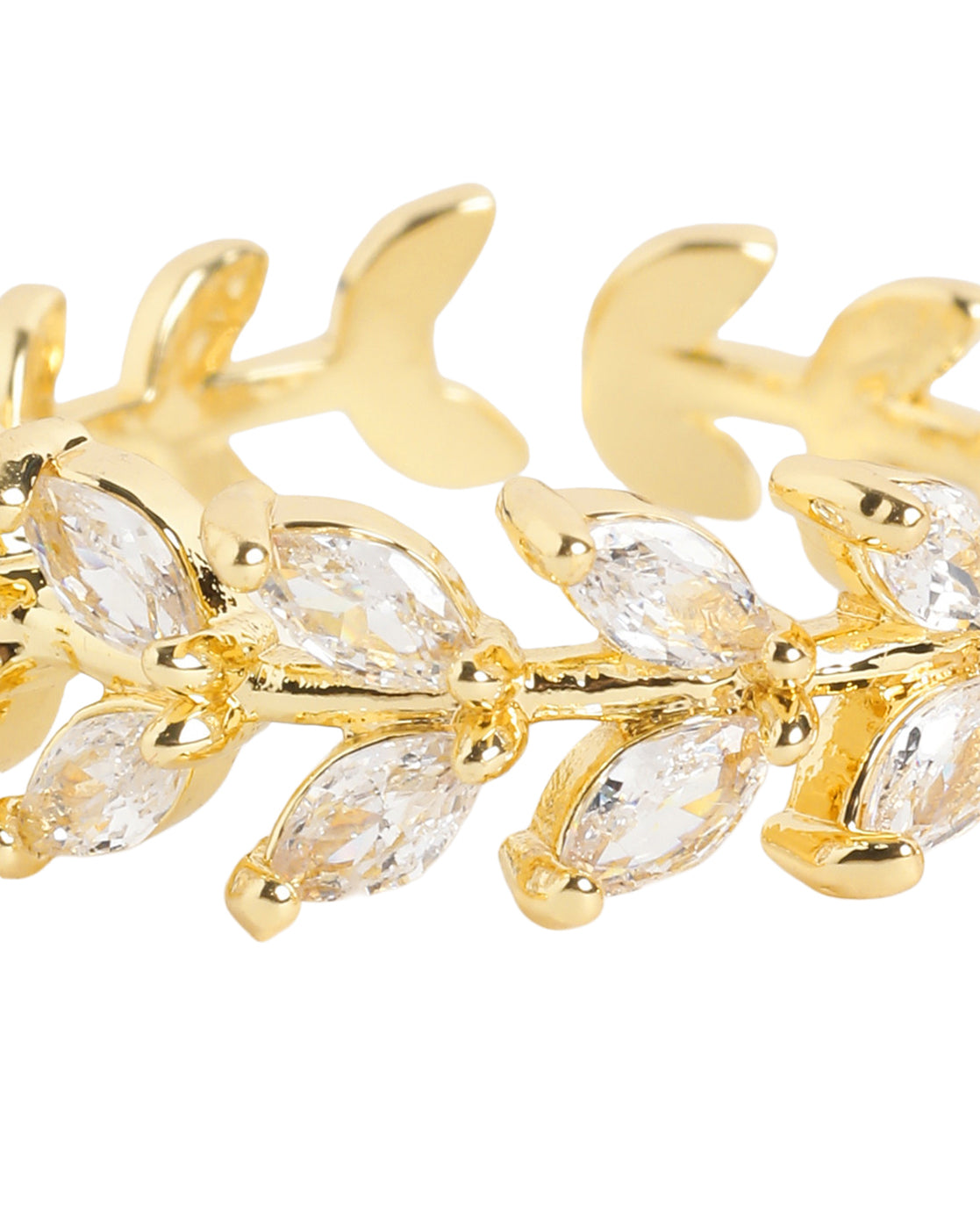 Gold Plated Modern Nature Inspired Marquise CZ Adjustable Ring