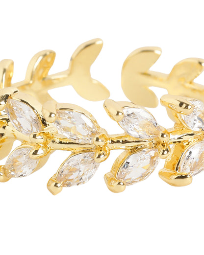 Gold Plated Modern Nature Inspired Marquise CZ Adjustable Ring