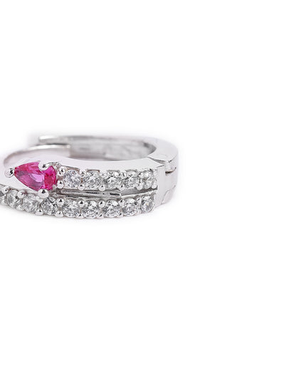 Rhodium Plated Ruby Red Studded Mini Hoop Earring