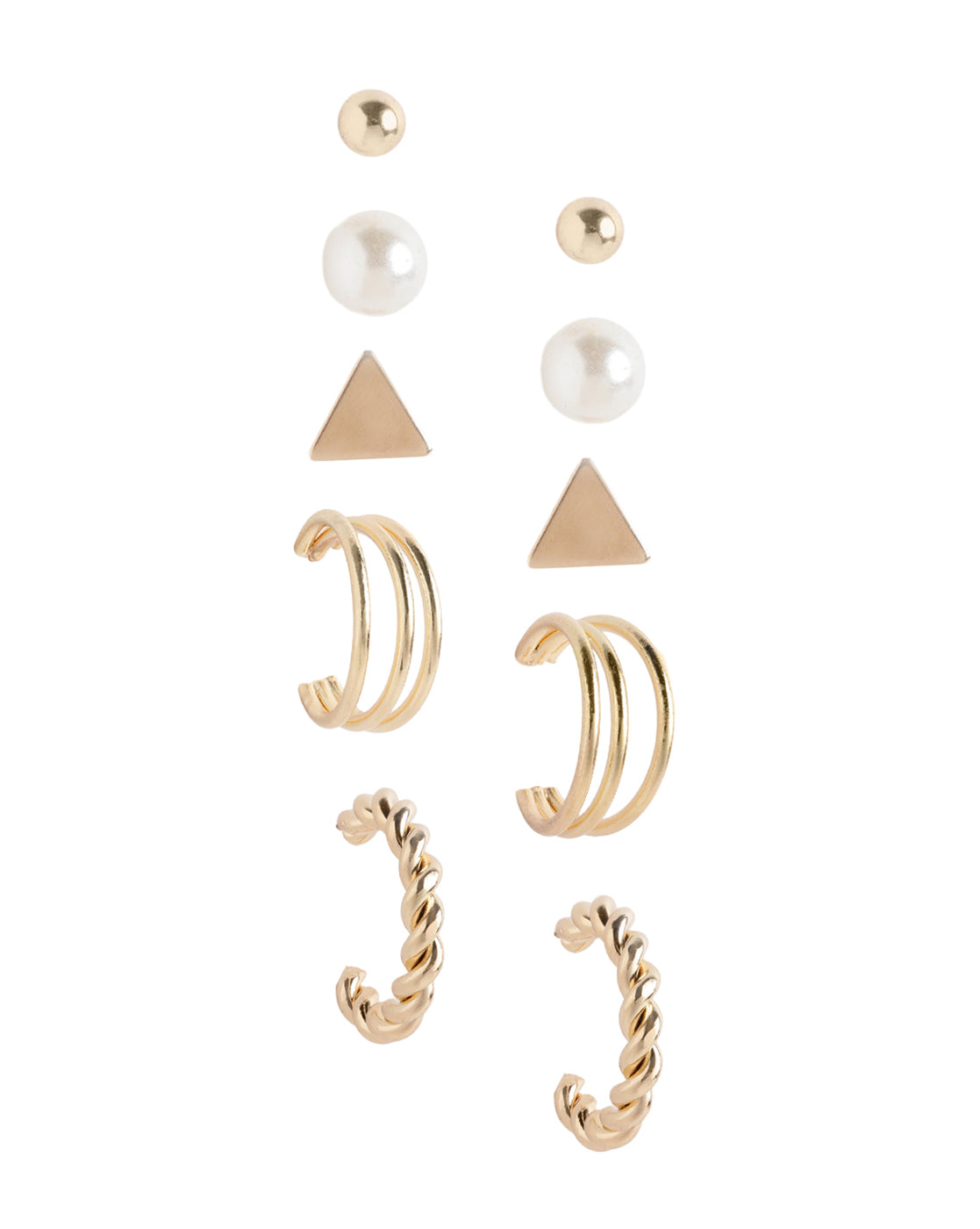 Set of 9 Gold Plated Pearl Butterfly-Crescent Moon Enamel Twisted Hoop and Stud Multipack Earring