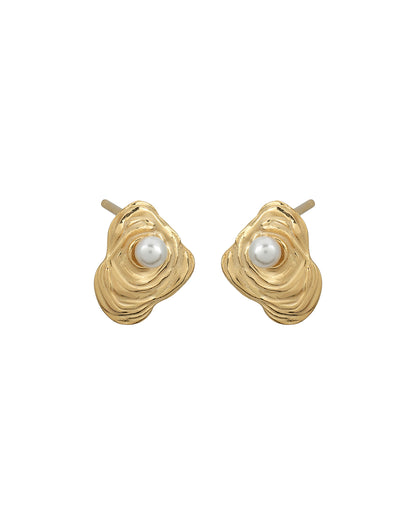 18kt Gold Plated Pearl Contemporary Petite Stud Earring
