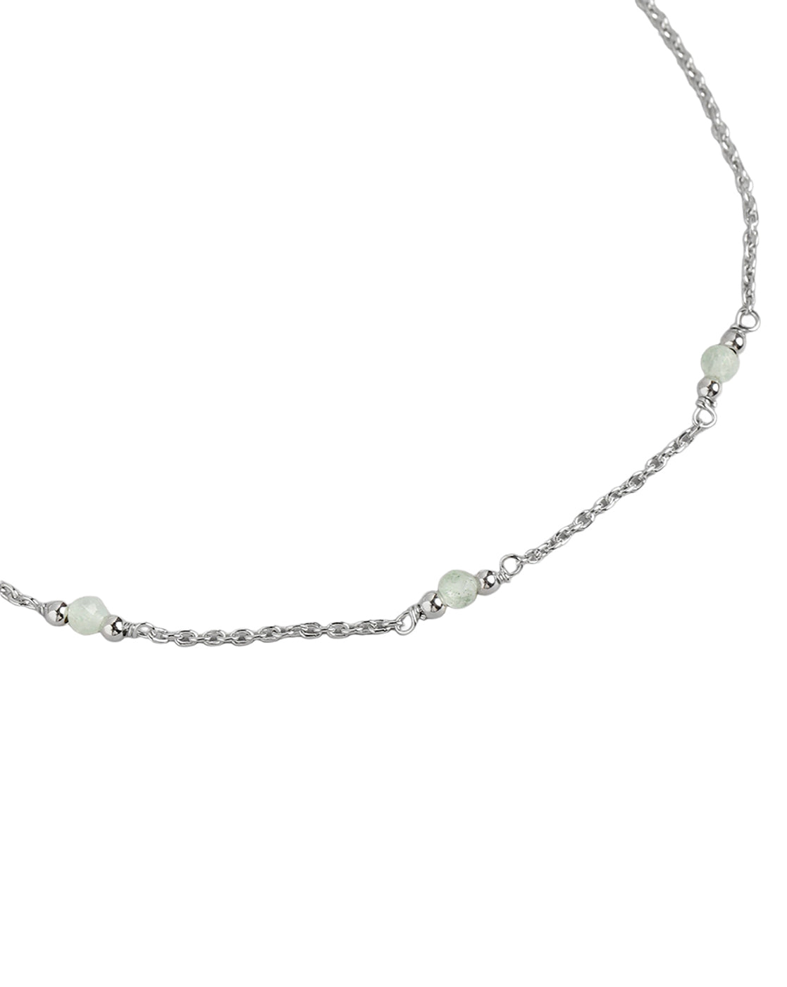 925 Sterling Silver Rhodium-Plated Emerald Studded  Anklet