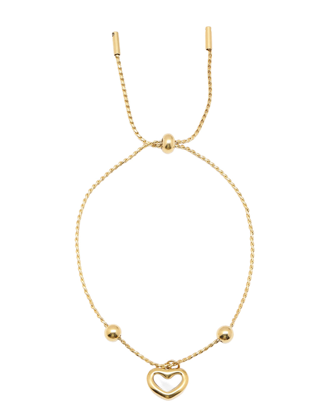 Double Sided Gold Plated Heart &amp; Faux Pearl Reversible Charm Adjustable Bracelet
