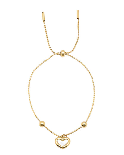 Double Sided Gold Plated Heart &amp; Faux Pearl Reversible Charm Adjustable Bracelet