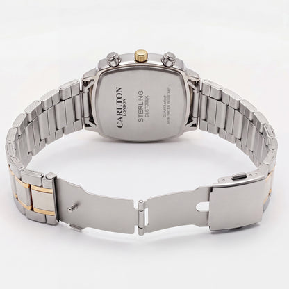 Carlton London Sterling Men’s Watch - Black Square Dial, Dual Tone Stainless Steel Strap - CLSTDBLK