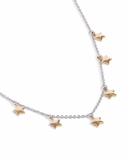 18kt Gold &amp; Rhodium Plated Dual Tone Dangling Star Charm Necklace