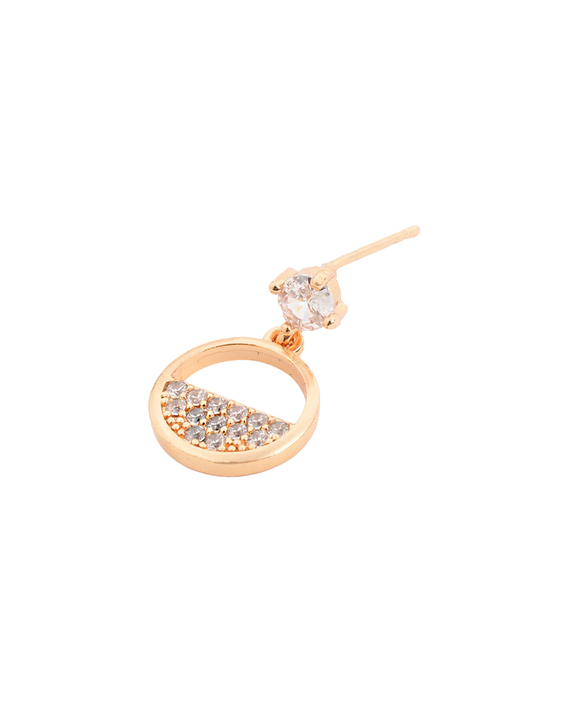 Rose Gold Plated CZ Sparkle Solitaire Round Drop Earring