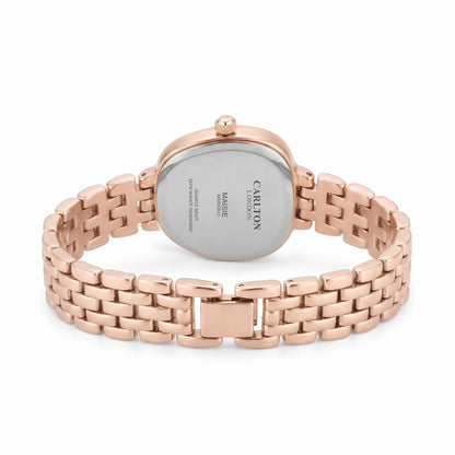 Carlton London Maisie Women’s Watch - Dark Blue Rectangle Dial, Rose Gold Stainless Steel Strap - MSRGBLU