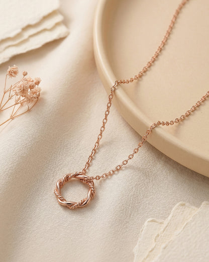 18kt Rose Gold Plated Twisted Halo Pendant Necklace