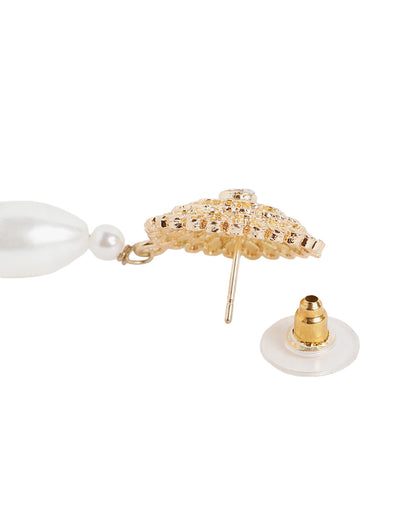 Gold Plated Intricate Floral Pearl Drop Earrings