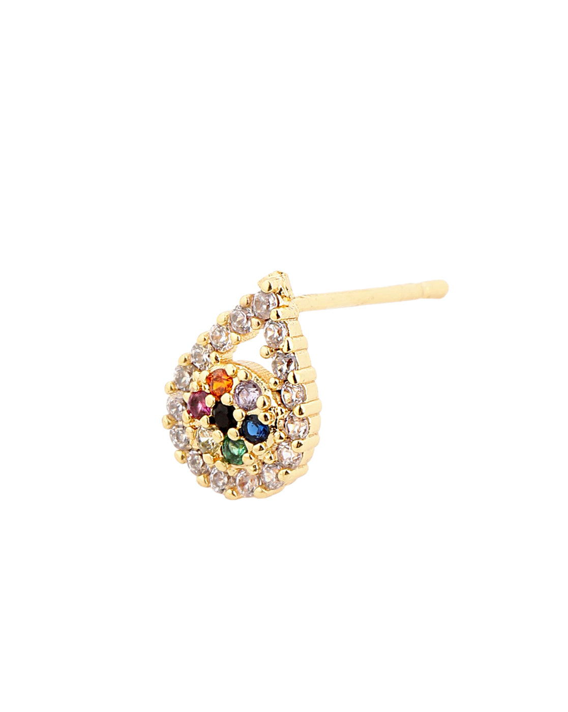 Gold Plated Elegant Multi Colour CZ Studded Tear Drop Petite Stud Earring