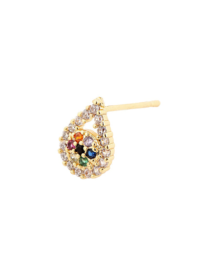 Gold Plated Elegant Multi Colour CZ Studded Tear Drop Petite Stud Earring