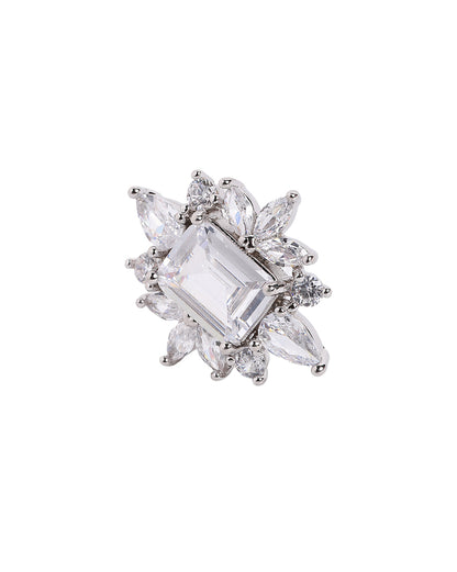 Silver Plated Sparkling Baguette Solitaire CZ Statement Studs