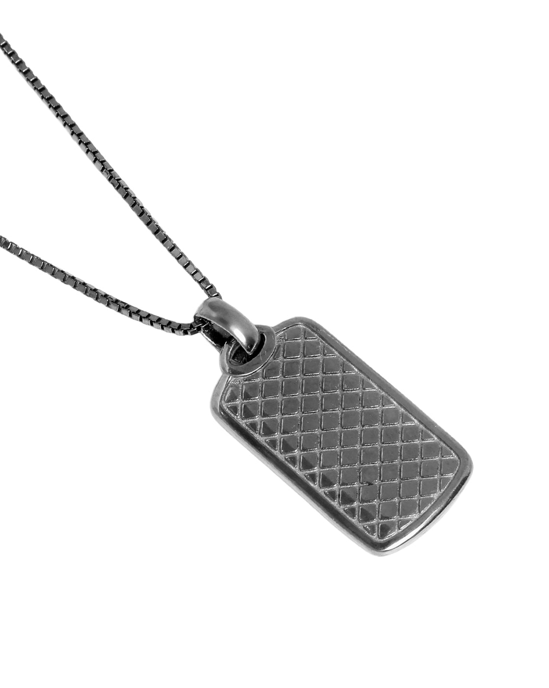 Men Silver Plated Oxidised Dog Tag Pendant and Chain
