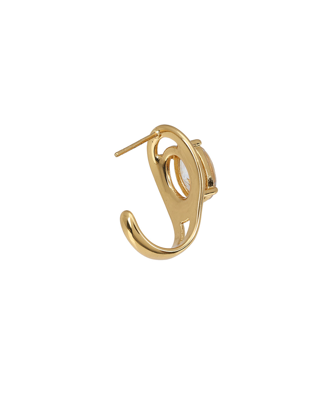 Gold-Plated Oval Solitaire Half Hoop Earrings