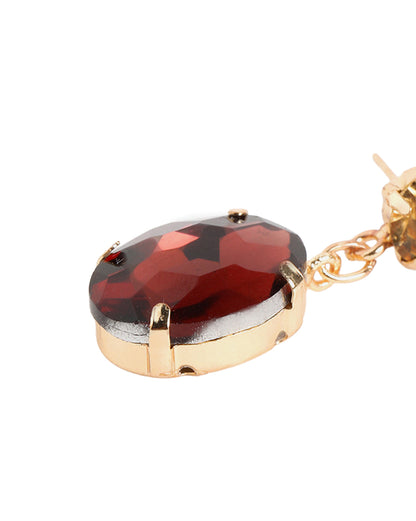 Gold-Plated Red Crystal Oval Dangle Earrings