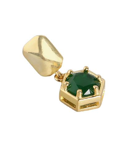 18KT Gold Plated Emerald Green Solitaire CZ Geometric Earrings