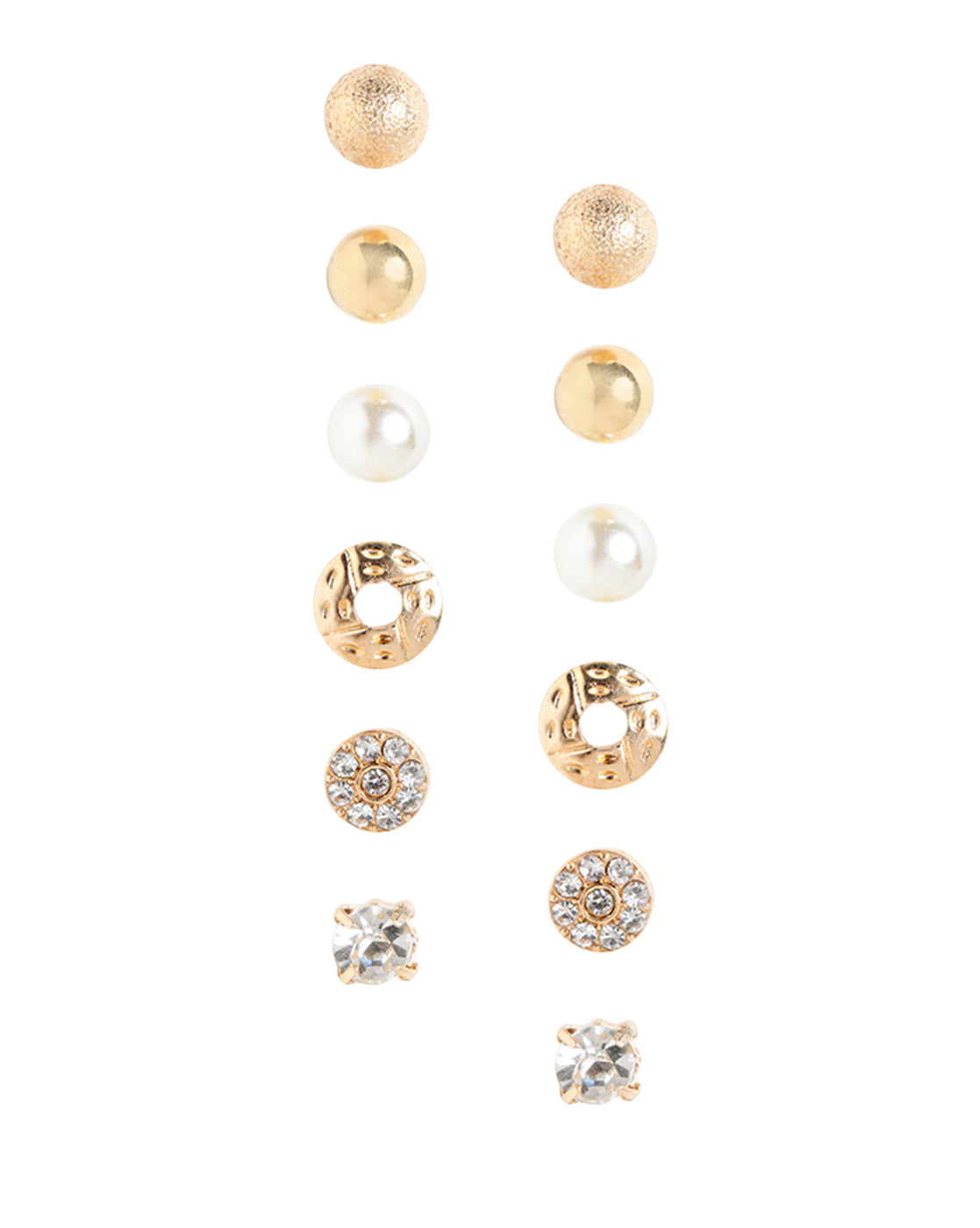 Multipack Set of 12 Gold Plated CZ Studded, Textured, Pearl &amp; Triangular Stud Earrings