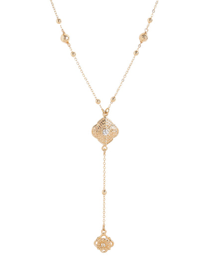 Gold Plated CZ Vintage Filigree Lariat Floral Necklace