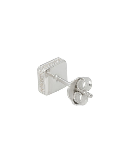 925 Sterling Silver Rhodium Plated CZ Square Mini Stud Earring