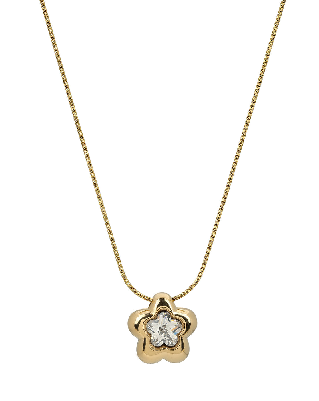 Gold Plated Elegant Floral Solitaire Studded Pendant and Snake Chain