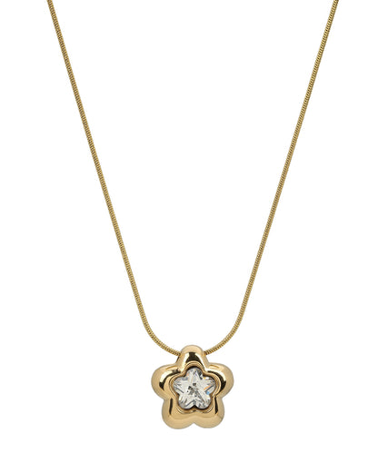 Gold Plated Elegant Floral Solitaire Studded Pendant and Snake Chain