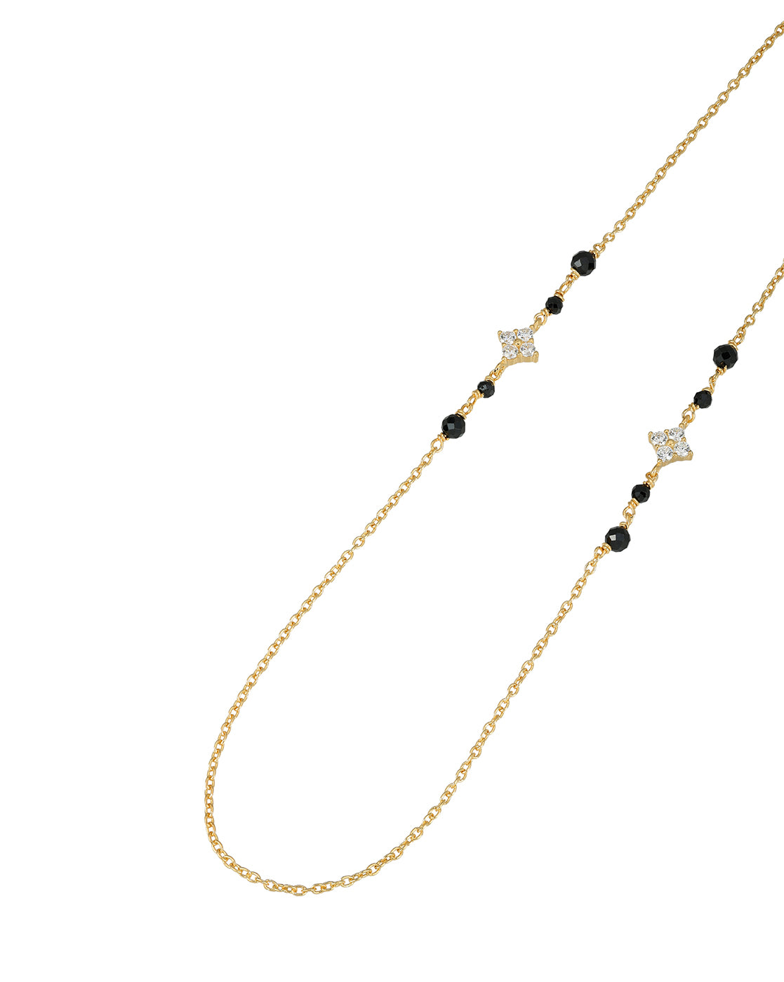 925 Sterling Silver 18kt Gold Plated Natural black bead &amp; CZ Studded Contemporary Mangalsutra
