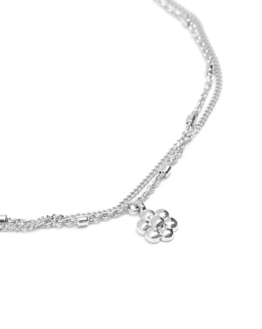 925 Sterling Silver Rhodium Plated Double Layered Floral Charm Bracelet
