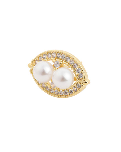 Premium Gold-Plated Twin Pearl CZ Oval Stud Earring