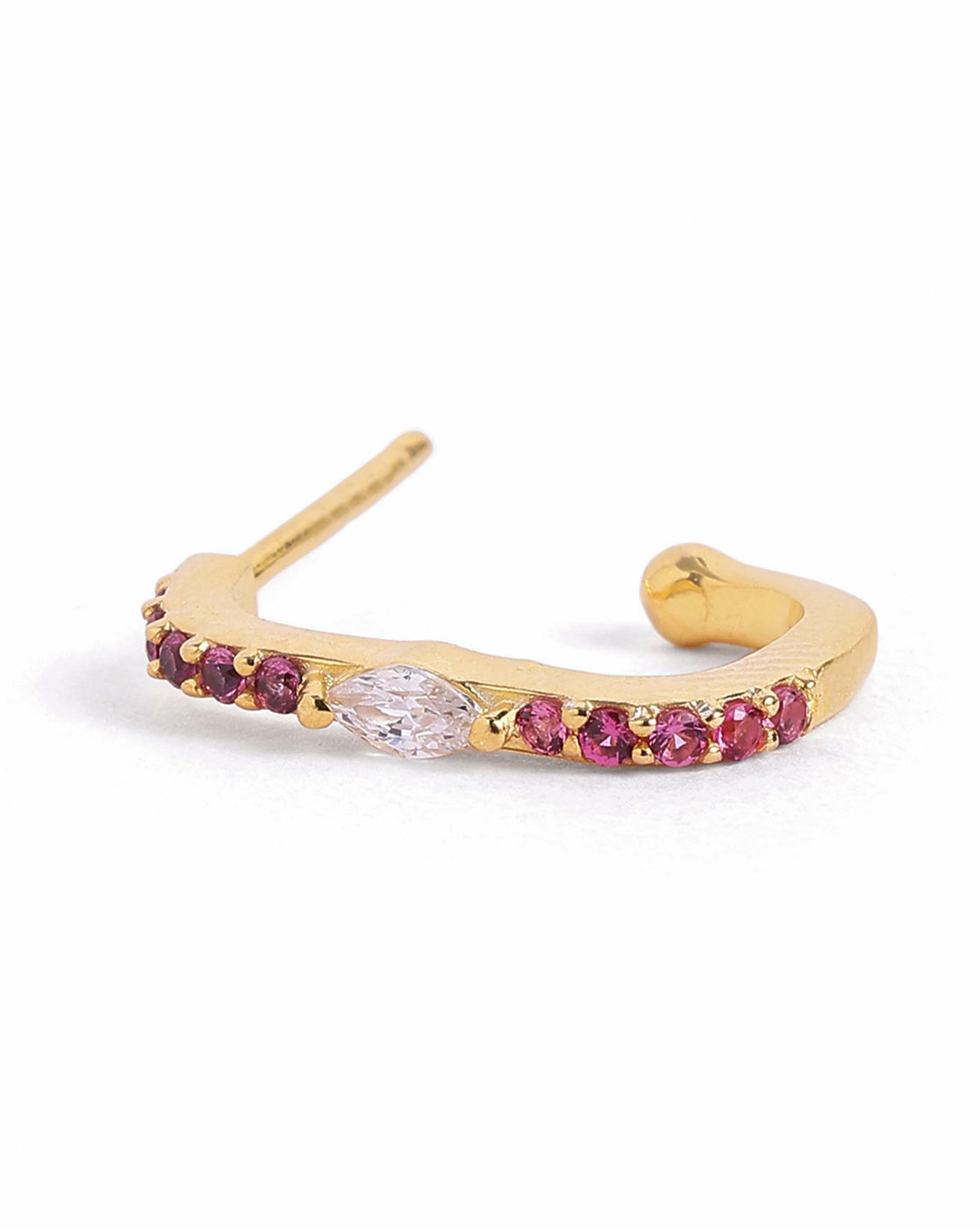 18kt Gold Plated Ruby Red Mini Hoop Earring