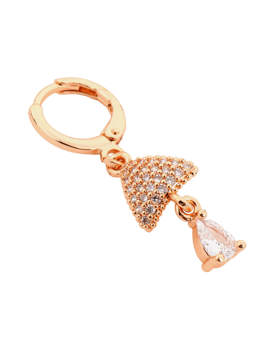 Rose Gold Plated Dangling Solitaire Triangular Hoop Earring