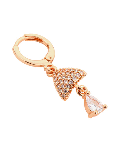 Rose Gold Plated Dangling Solitaire Triangular Hoop Earring