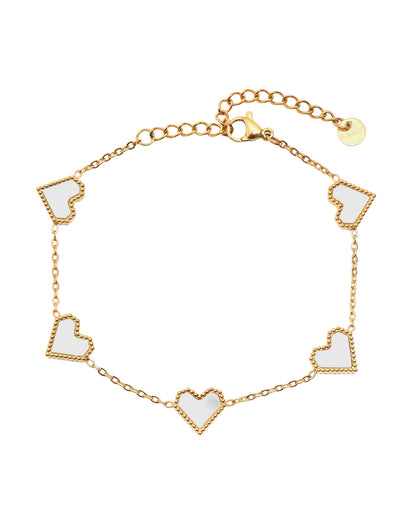 18kt Gold Plated Faux Pearl Multi Heart Charm Adjustable Bracelet
