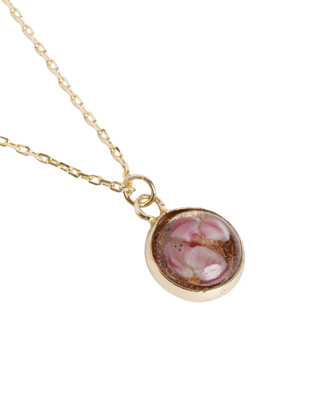 Gold Plated Floral Pink Stone Round Pendant with Chain