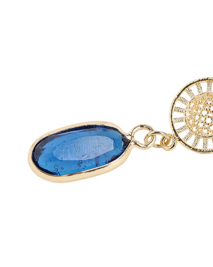 Gold Plated Radiant Blue Crystal Oval Drop Earrings