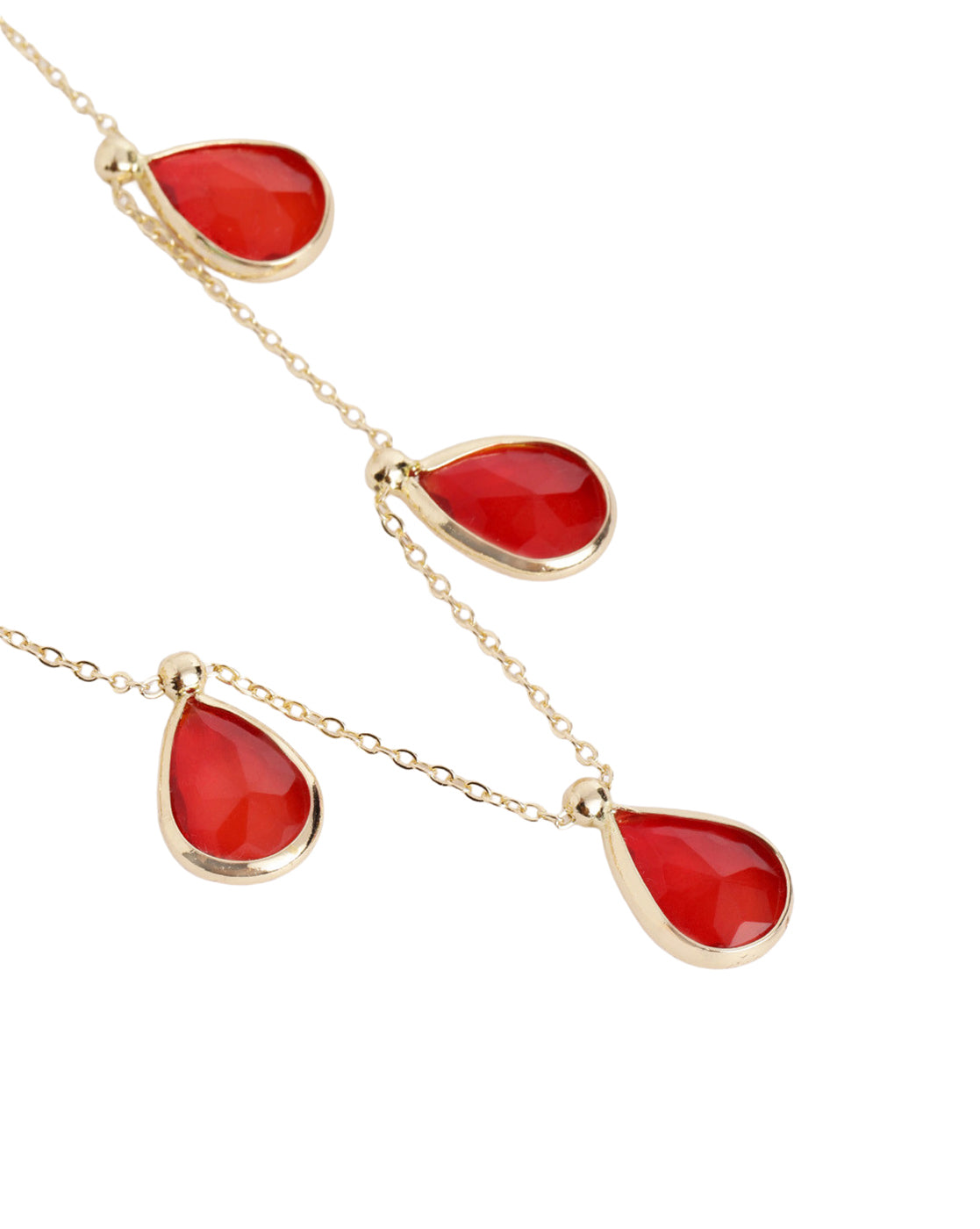Gold Toned Fashionable Red Crystal Teardrop Charm Necklace