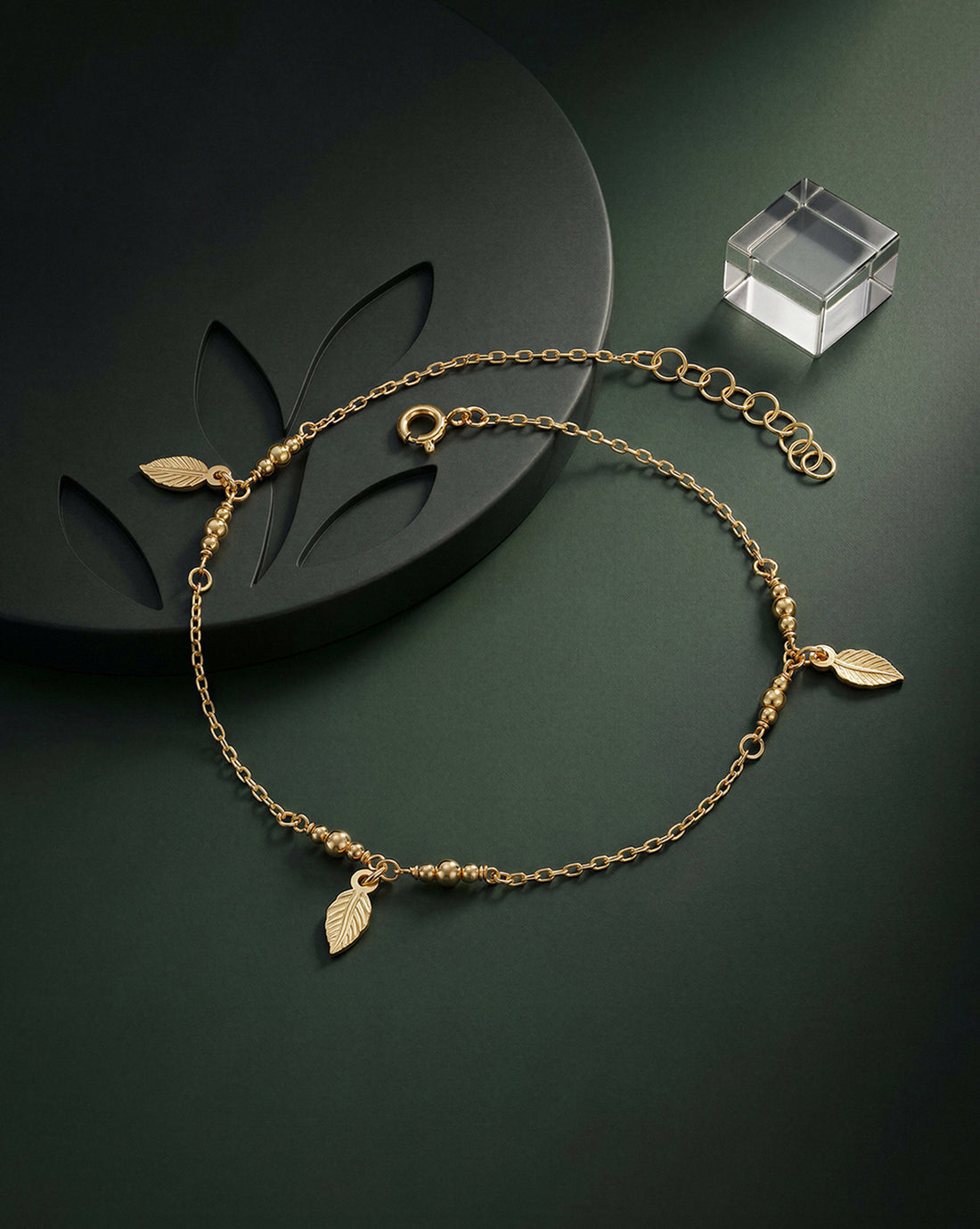 18kt Gold Plated Leaf Charm Anklet