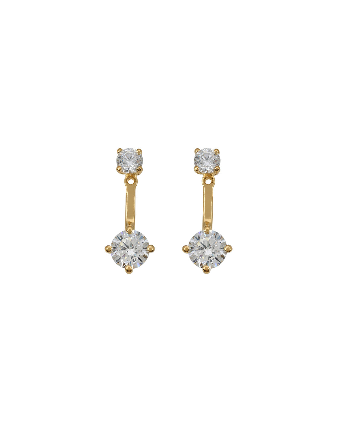 18Kt Gold-Plated CZ Solitaire Front &amp; Back Drop Earrings