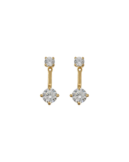 18Kt Gold-Plated CZ Solitaire Front &amp; Back Drop Earrings