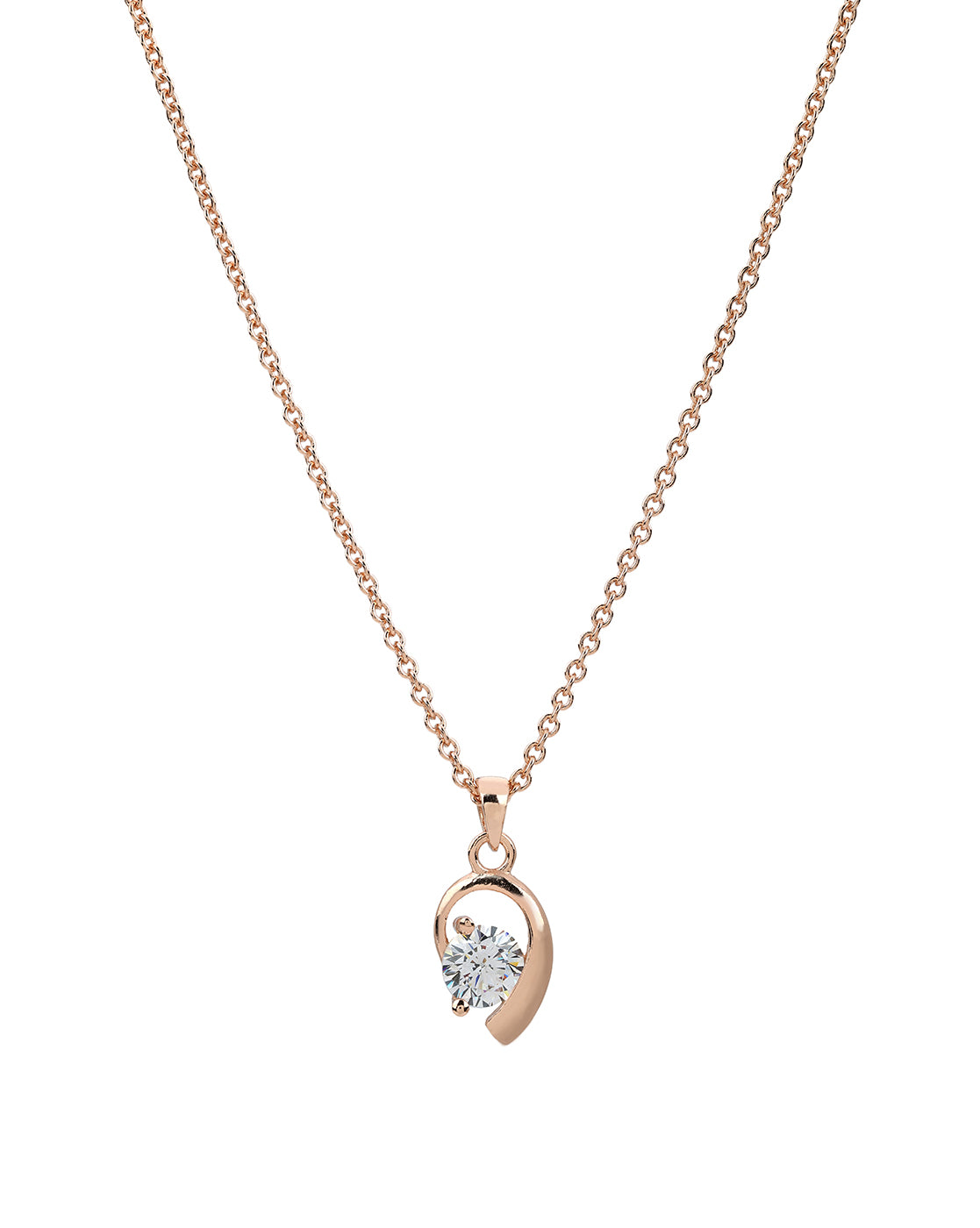 18kt Rose Gold Plated Contemporary Solitaire Pendant with Chain