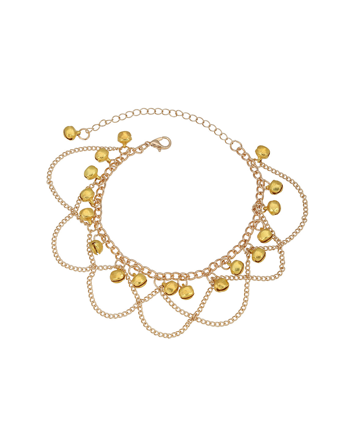 Gold Plated Dainty Layered Chain Anklet with Bells