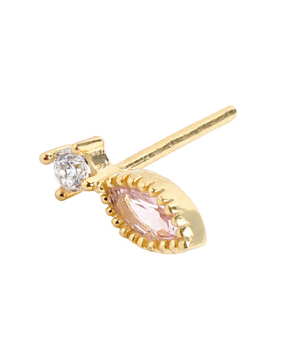 18kt Gold Plated Round and Marquise Solitaire Studded Delicate Stud Earring