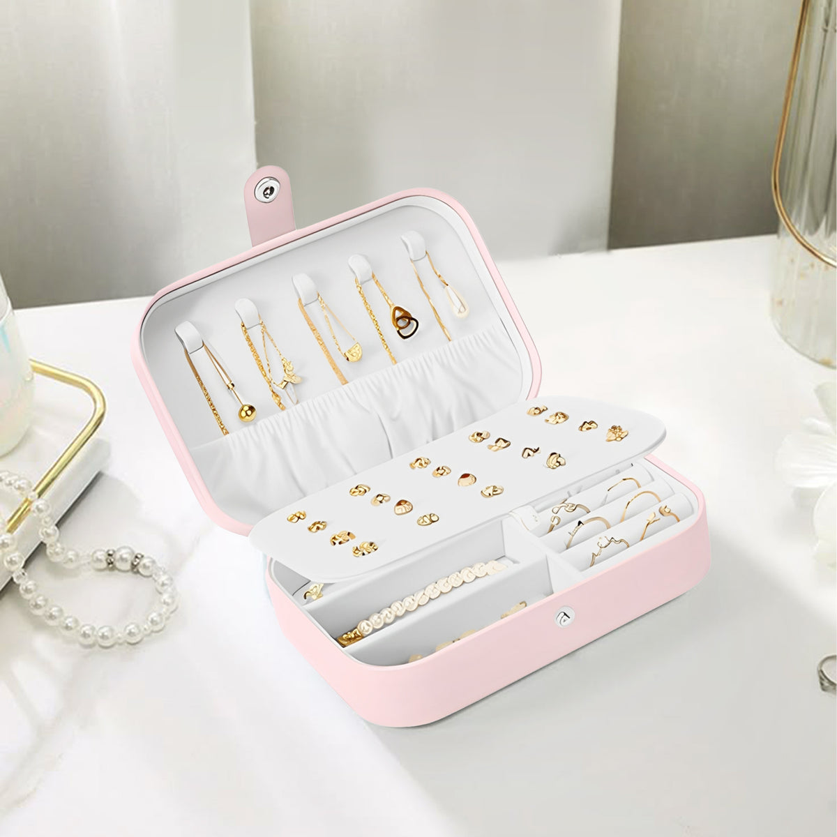 PU Mini Portaable Jewellery Classic Style Squart Peach - CLJW-08