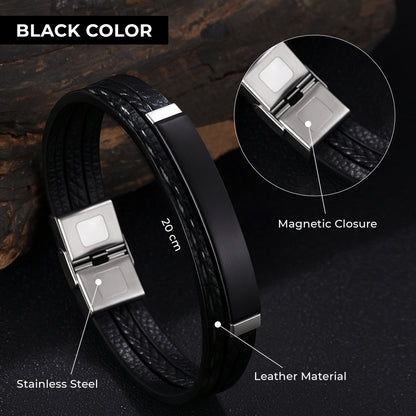 Men Black Leather Nomad Bracelet  - CLJW-37