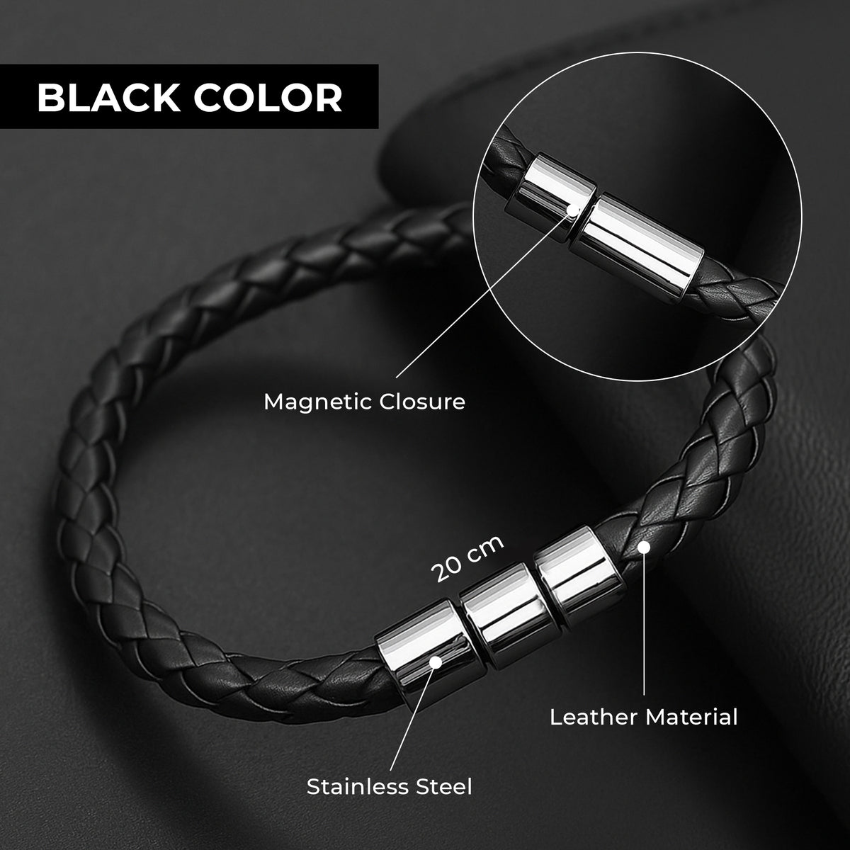 Men Black Leather  Knox Bracelet - CLJW-40